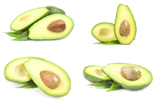 Verzameling van verse avocado 's geïsoleerd op een witte uitsnede — Stockfoto