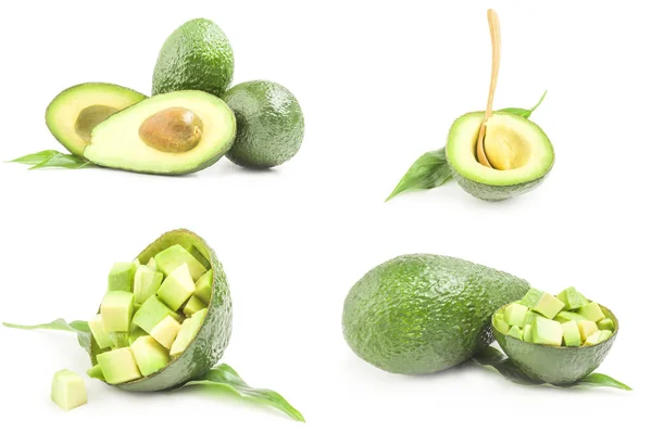 Set van verse avocado 's geïsoleerd op een witte achtergrond — Stockfoto