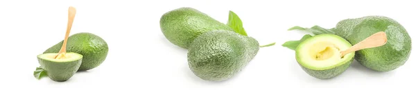 Set van verse avocado 's geïsoleerd op een witte achtergrond cutout — Stockfoto