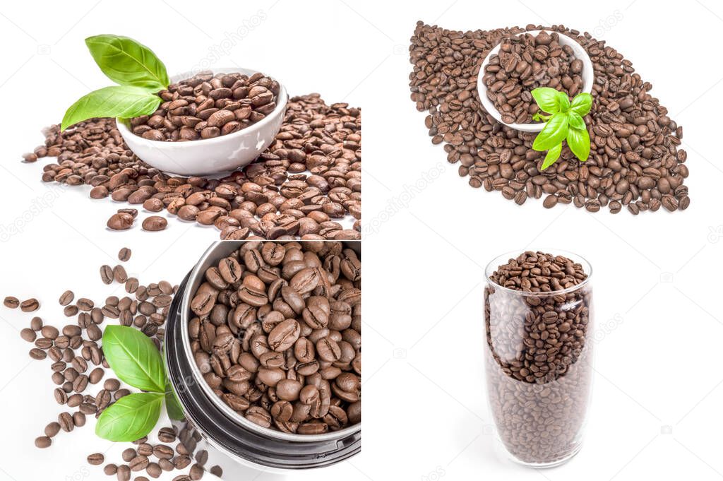 Set of coffee beans on a white background cutout
