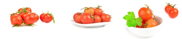 흰 배경에 길쭉 한 길이 있는 토마토 체리의 콜라주 — 스톡 사진