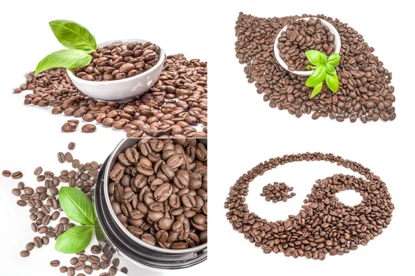 Colagem de grãos de café isolados sobre um fundo branco — Fotografia de Stock