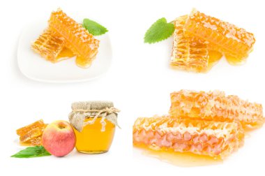 Beyaz arkaplan üzerinde izole edilmiş bal kolajı