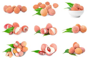Litchi koleksiyonu kırpma yolu olan beyaz bir arkaplanda izole edildi