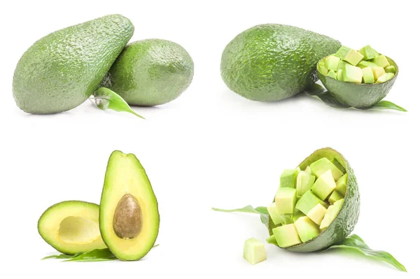 Groep rijpe avocado 's geïsoleerd op een witte achtergrond cutout — Stockfoto