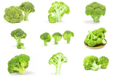 Beyaz arkaplan üzerine brokoli çiçeği kolajı