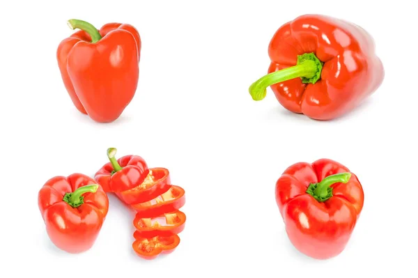 Colagem de pimentas vermelhas sobre um fundo branco — Fotografia de Stock