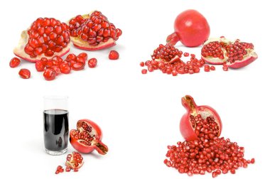 Beyaz arka planda bir grup nar. Kesme yolu