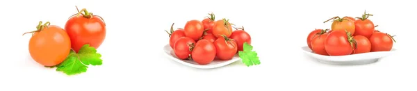 하얀 배경 위에 분리되어 있는 체리 토마토 세트 — 스톡 사진