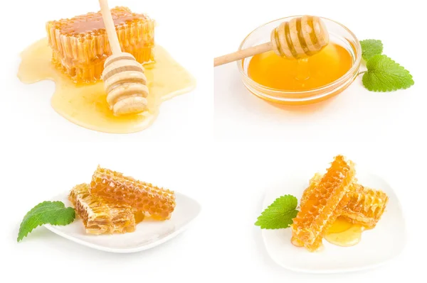 Collage de miel sobre un fondo blanco — Foto de Stock