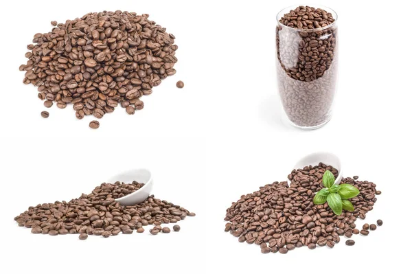 Collage of brown coffee isolated over a white background — Stock Photo, Image