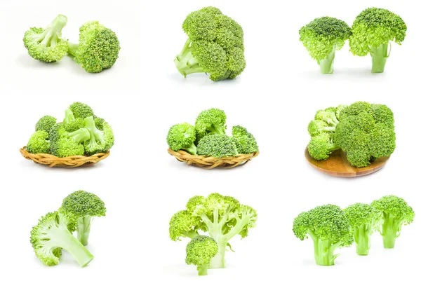 Collage van verse hoofd van broccoli op een witte achtergrond cutout — Stockfoto