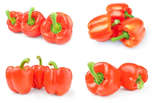 Collage de pimientos rojos aislados en un corte blanco — Foto de Stock