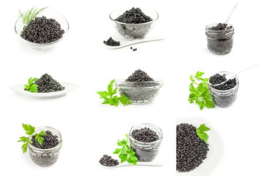 Siyah havyar seti beyaz bir kesikle izole edilmiş.