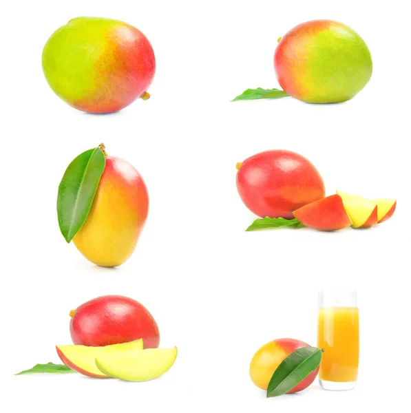 Collage di mango rosso su sfondo bianco percorso di ritaglio — Foto Stock