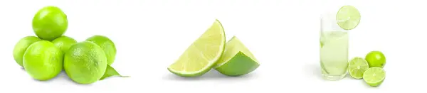 Collection of limes on a isolated white background — Stock Photo, Image