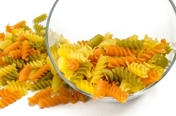 Multicolor spiral macaroni  isolated on white background — Stock Photo, Image