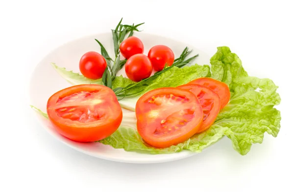 Lettuce and tomatoes isolated on white background — Stock Photo, Image