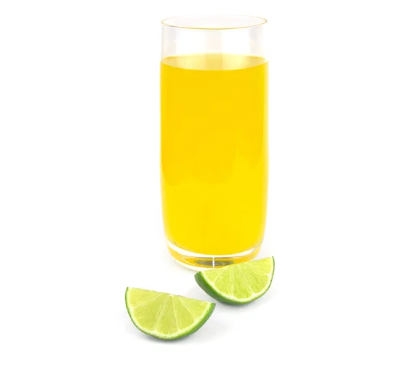 Lime and glass of juice isolated on white — Stock Photo, Image