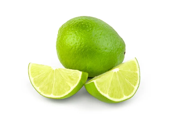 Fresh lime and slice, Isolated on white background — Stock Photo, Image