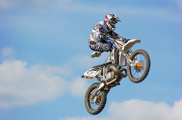 PENZA, RUSSIA - JUNE 18, 2011: Freestyle MotoX trick. Motorshow Night Of The Jumps