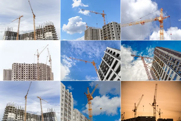 Construcción de apartamentos nuevos y grúa alta — Foto de Stock