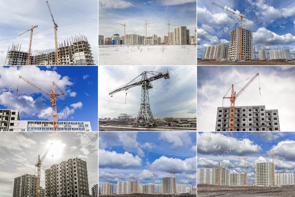 Skyscrapers construction and industrial construction cranes