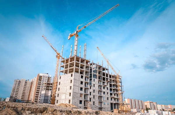 Building object and highrise cranes — Stock Photo, Image