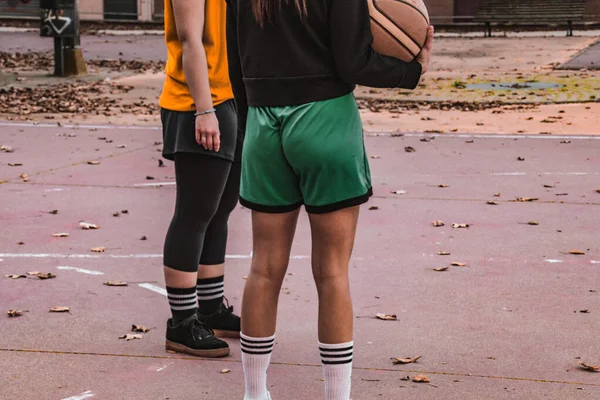 Jambes Joueur Basket Sur Terrain Basket Rue — Photo