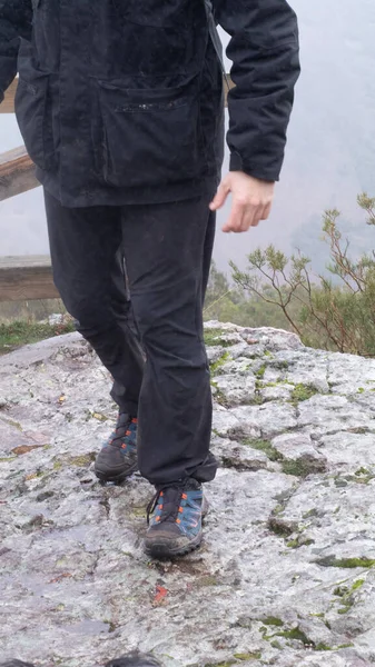 Young Hiker Dressed Black Winter Clothes — Stock Photo, Image