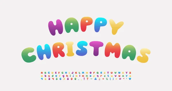 Buntes Weihnachtsbanner. Cartoon helle Buchstaben und Zahlen aus dem Alphabet für Wohn- und Bürodekoration. Vektorillustration — Stockvektor