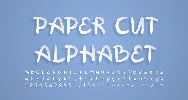 Alfabeto de corte de papel. Flying 3D fonte, estilo recortes de papel realista. Tipo de letra moderna manuscrita. Conjunto de fontes vetoriais — Vetor de Stock