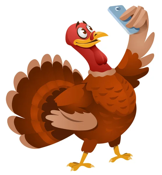 Turkey Making Selfie Thanksgiving Day Cartoon Styled Vector Illustration Elements — Stock Vector