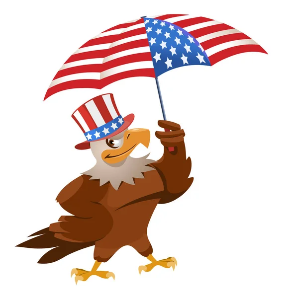 Funny Eagle Patriotic Hat American Flag Umbrella Cartoon Styled Vector — Stock Vector