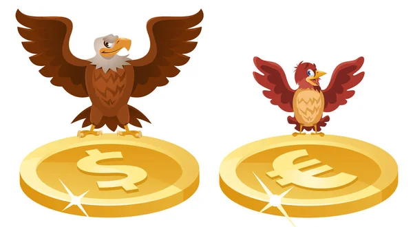 Águila Gorrión Extendieron Sus Alas Sobre Los Símbolos Del Dólar — Archivo Imágenes Vectoriales