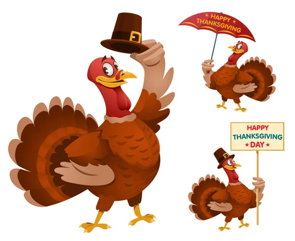 Happy Thanksgiving Day Mit Lustigen Cartoon Truthähnen Vektorillustration Cartoon Stil — Stockvektor