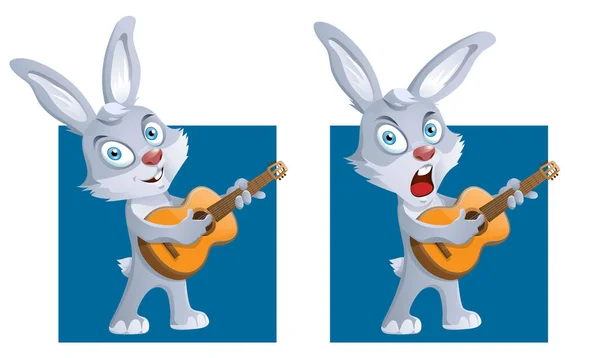 Funny Rabbit Playing Guitar Singing Song Cartoon Styled Vector Illustration — Stock Vector