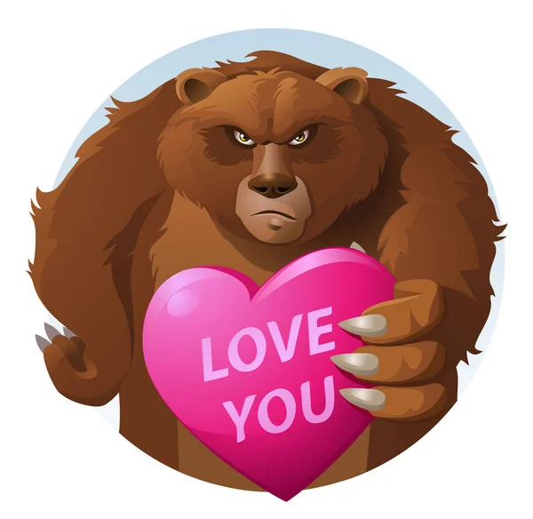 Unsmiling Bear Great Love Cartoon Styled Vector Illustration Elements Grouped — Stock Vector