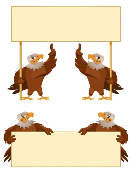 Eagles Holding Blank Banner Cartoon Styled Vector Illustration Elements Grouped — Stock Vector