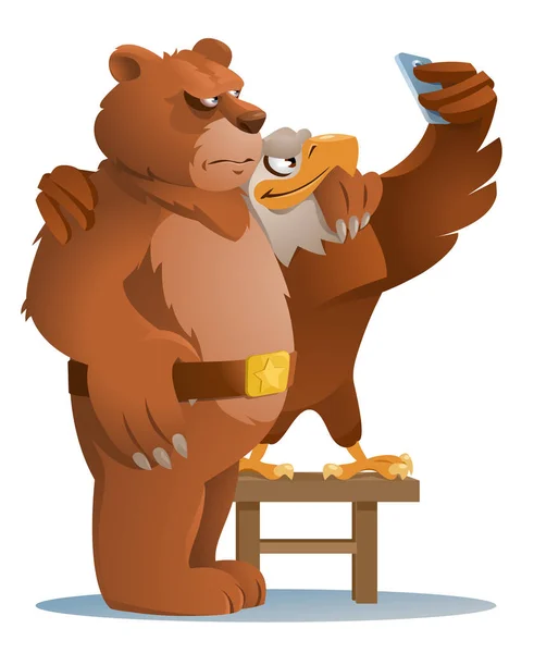 Águila Americana Oso Pardo Haciendo Selfie Vida Ordinaria Los Animales — Vector de stock