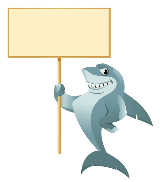 鲨鱼高举空白横幅卡通风格的矢量插图 没有透明的物体 与白种人隔离 — 图库矢量图片