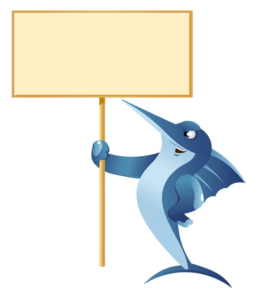 Swordfish Holding Blank Banner Cartoon Styled Vector Illustration Transparent Objects — Stock Vector