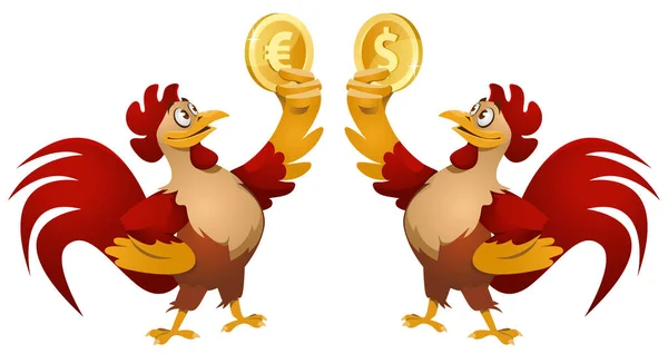Ein Roter Hahn Mit Dollar Symbol Und Ein Roter Hahn — Stockvektor