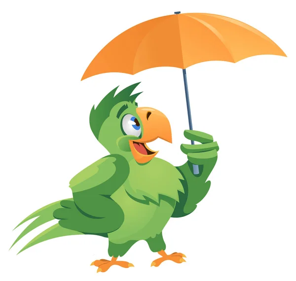 Bad Weather Funny Parrot Umbrella Cartoon Styled Vector Illustration Isolated — Stock Vector