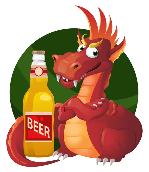 红龙和一瓶啤酒Oktoberfest党或只是一个周末 卡通风格的矢量插图 元素被分组以方便编辑 无透明物体 — 图库矢量图片