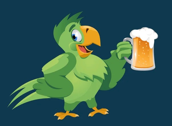 Zabawna Papuga Wznosząca Toast Kubkiem Piwa Impreza Oktoberfest Albo Tylko — Wektor stockowy