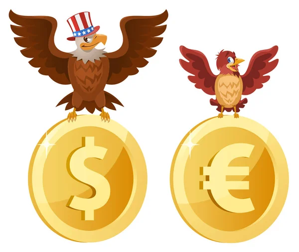 Águila Calva Americana Sienta Símbolo Del Dólar Gorrión Sienta Símbolo — Archivo Imágenes Vectoriales