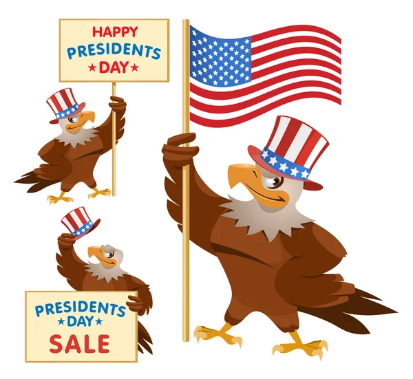 Happy Presidents Day Presidents Day Sale Cartoon American Eagle Patriotic — Stock Vector