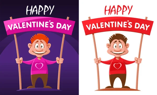 Fijne Valentijnsdag Illustratie Met Grappige Tekenfilmman Cartoon Stijl Vector Illustratie — Stockvector