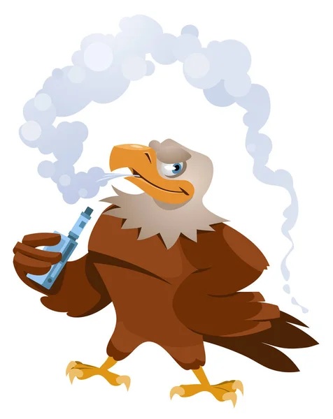 Eagle Vaper Cartoon American Eagle Smoking Electronic Cigarette Vector Illustration — Stock Vector